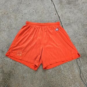 Vtg 90s CHAMPION Embroidered C Logo Plain Minimal Mesh Athletic Shorts Orange L
